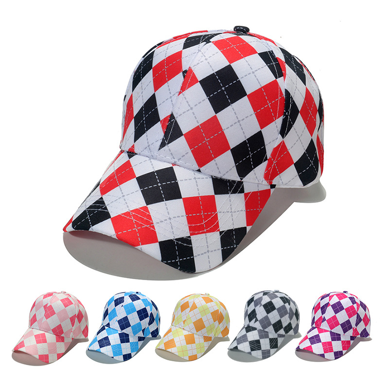 Cross-Border Amazon Spring and Summer New Sun Hat Outdoor Leisure Baseball Cap Geometric Rhombus Plaid Peaked Cap 2024