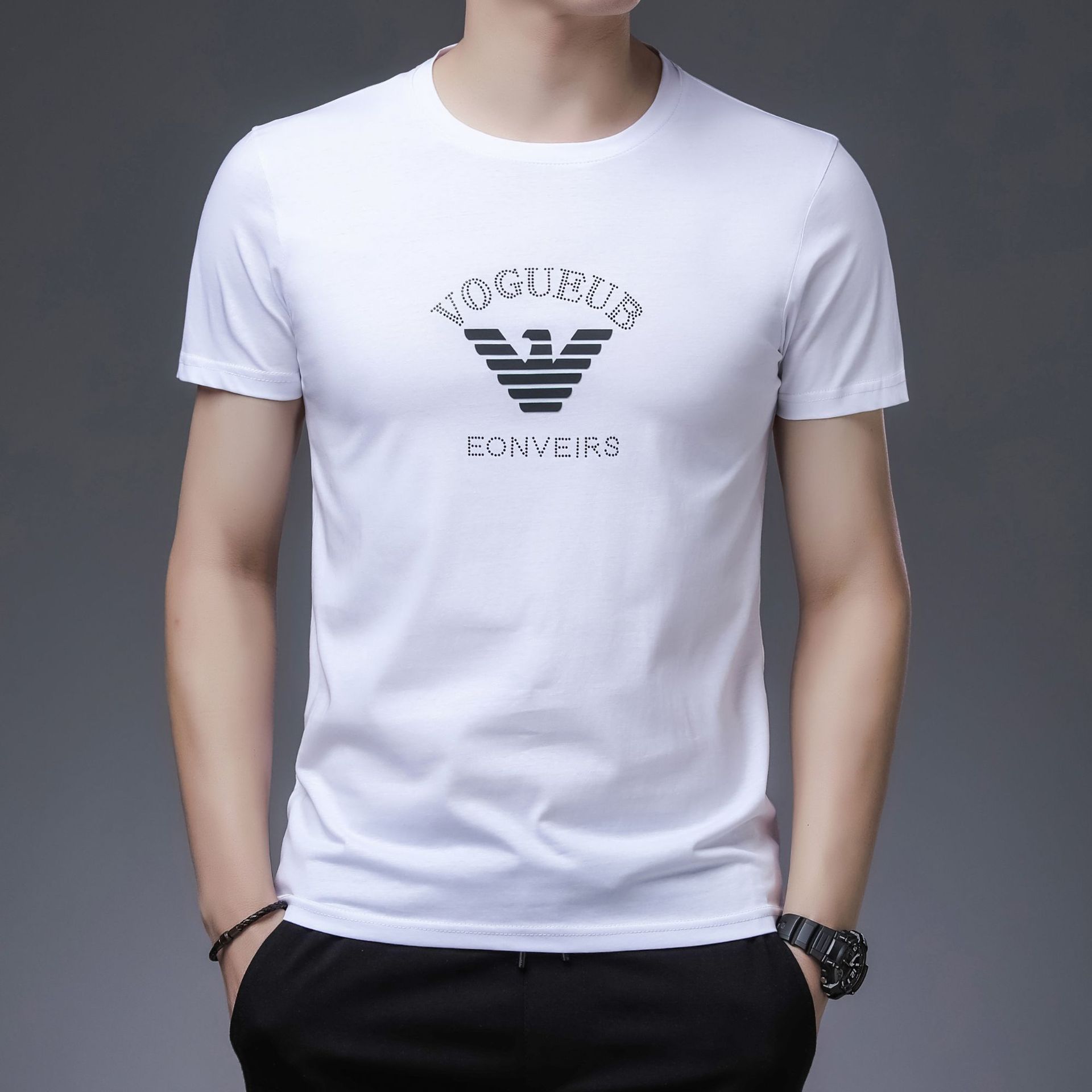 夏季男套头短袖t恤修身时尚花公子新款2021休闲圆领上衣t恤批发