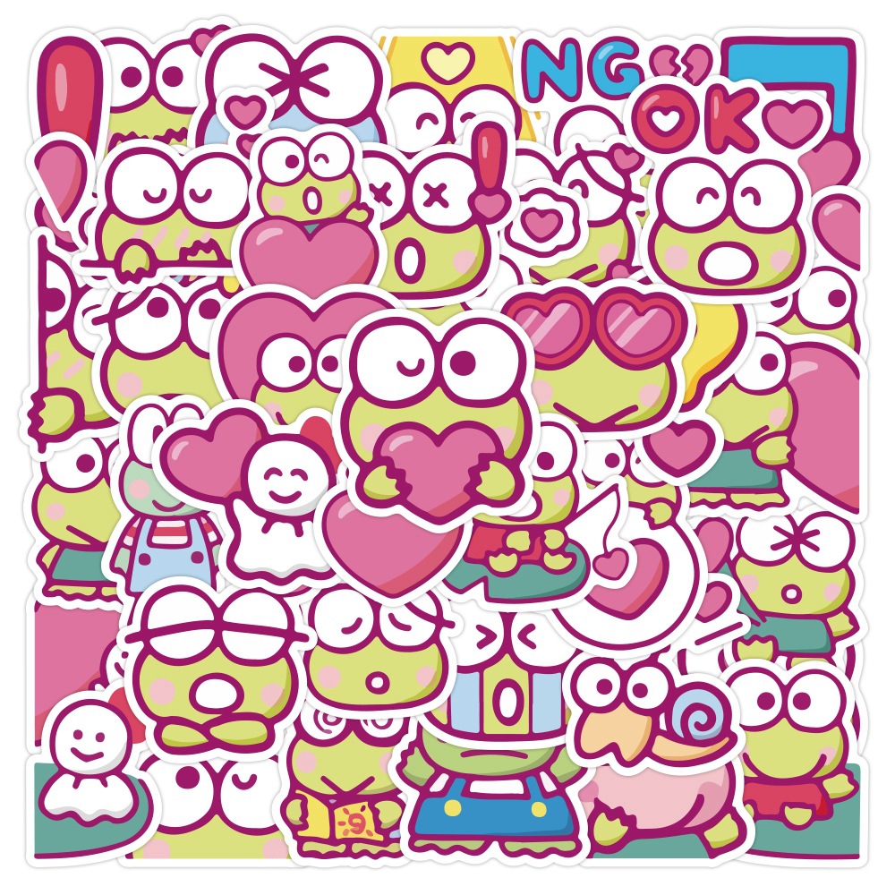 40张卡通爱心大眼蛙贴纸 日本动漫可爱青蛙保温杯行李箱手帐贴纸