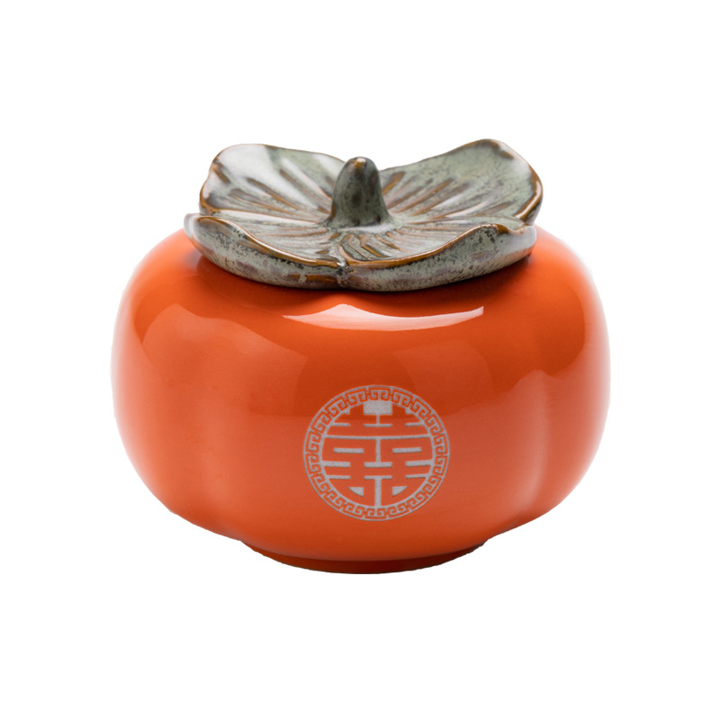 Persimmon Shape Tea Jar Candy Jar Small Size All the Best Porcelain Sealed Persimmon Jar Wedding Chinese Style Wedding Candies Box Wholesale