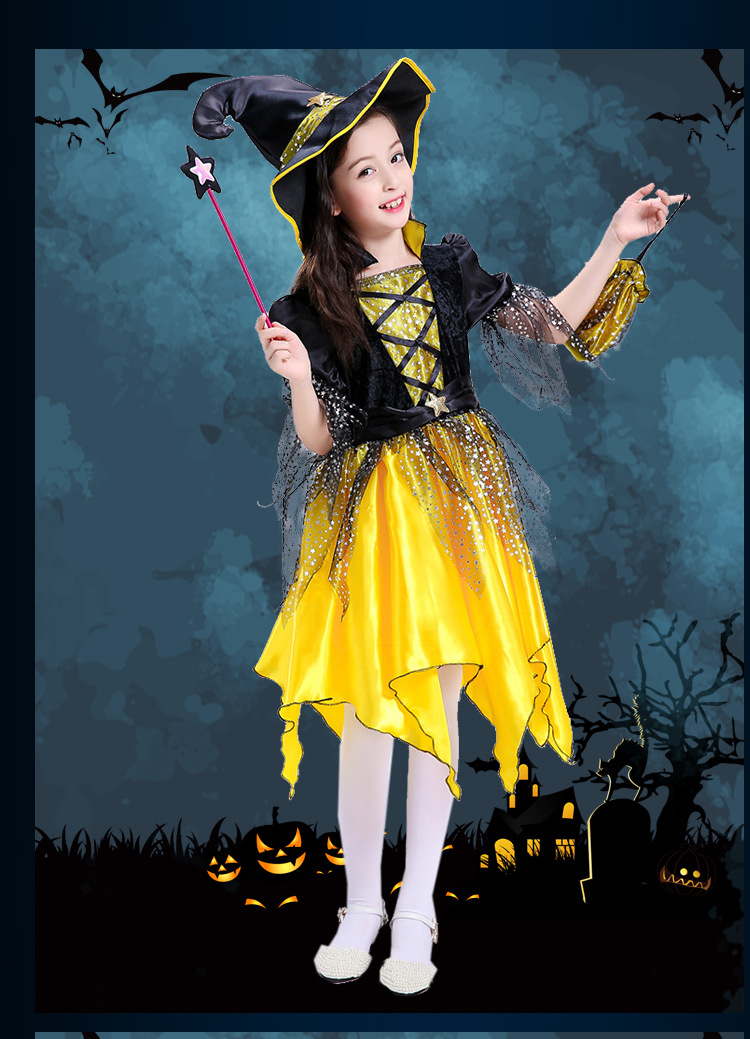 万圣节儿童女巫服装女童巫婆cos化装舞会精灵公主裙巫女装扮衣服