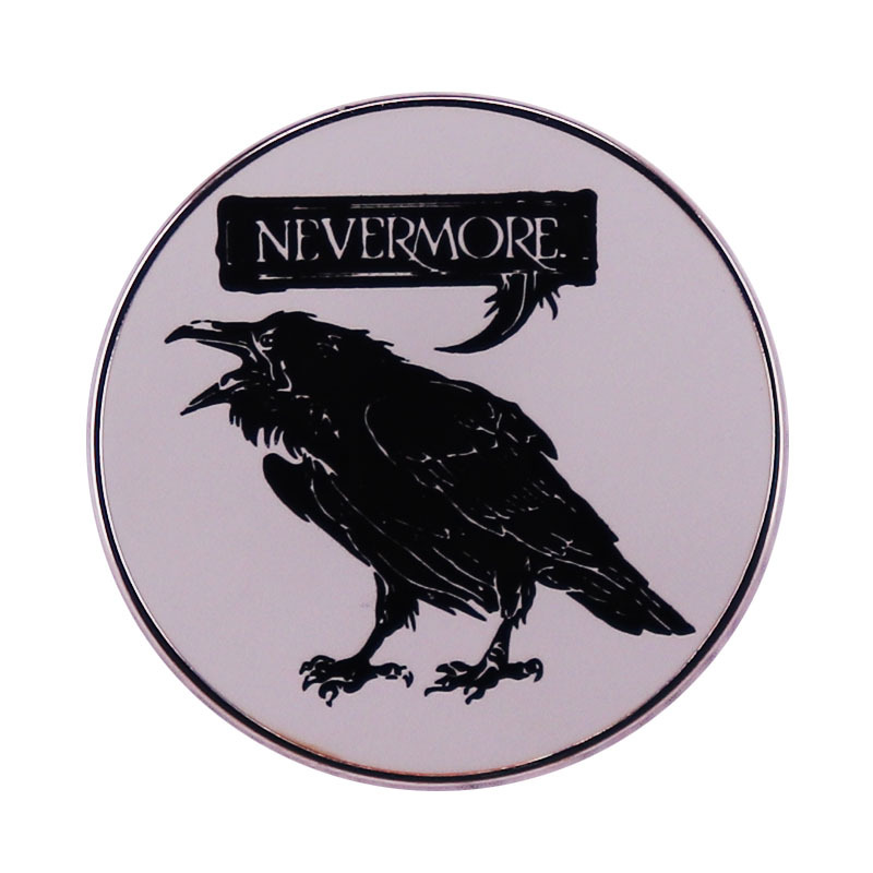 爱伦坡再也没有乌鸦别针徽章胸针哥特式万圣节文学首饰配件