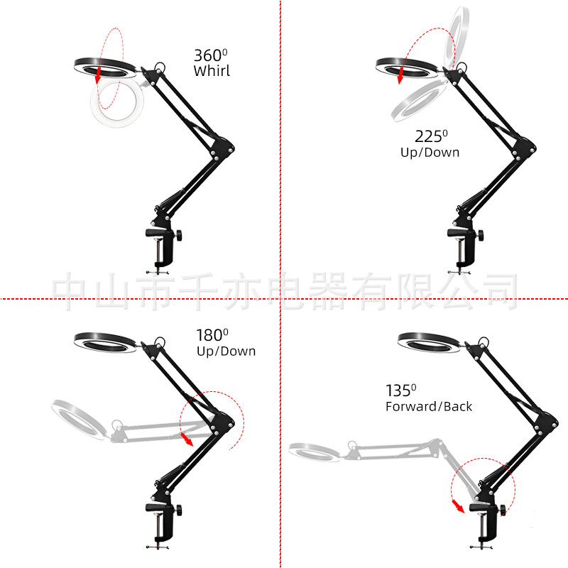 Led Long Arm Magnifier Lamp Eye Protection Desk Lamp Desk Learning Dormitory Lamp Clip Desktop Repair Magnifier Lamp