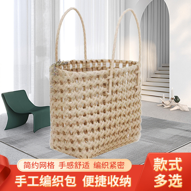 Wholesale Women's Plastic Woven Bag Hollow Basket Knitted Basket Hand Bag Portable Large Capacity Vegetable Basket Bag