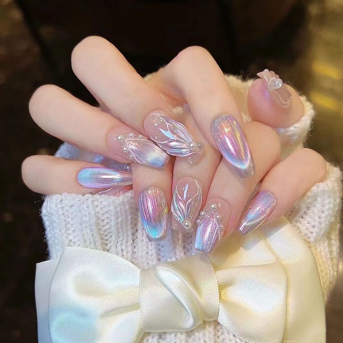 handmade manicure wear nail 3d three-dimensional fishtail dream mermaid nail aurora hot patch nail tip white