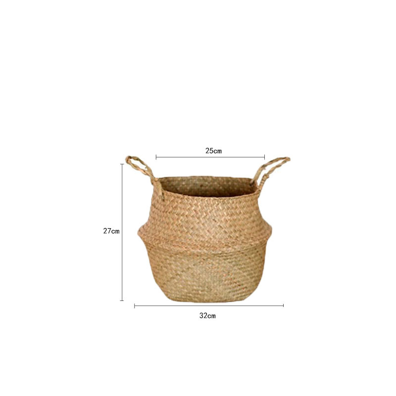 Nordic Flower Basket Portable Knitted Basket Flower Pot Straw Woven Bamboo Plant Straw Woven Floor Folding Straw Bag Basket Woven