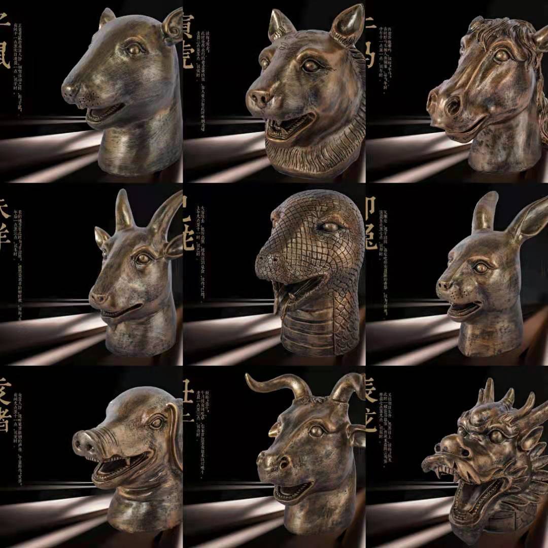 招财圆明园海晏堂全套铜像十二生肖12兽首龙头鼠牛虎兔工艺品摆件