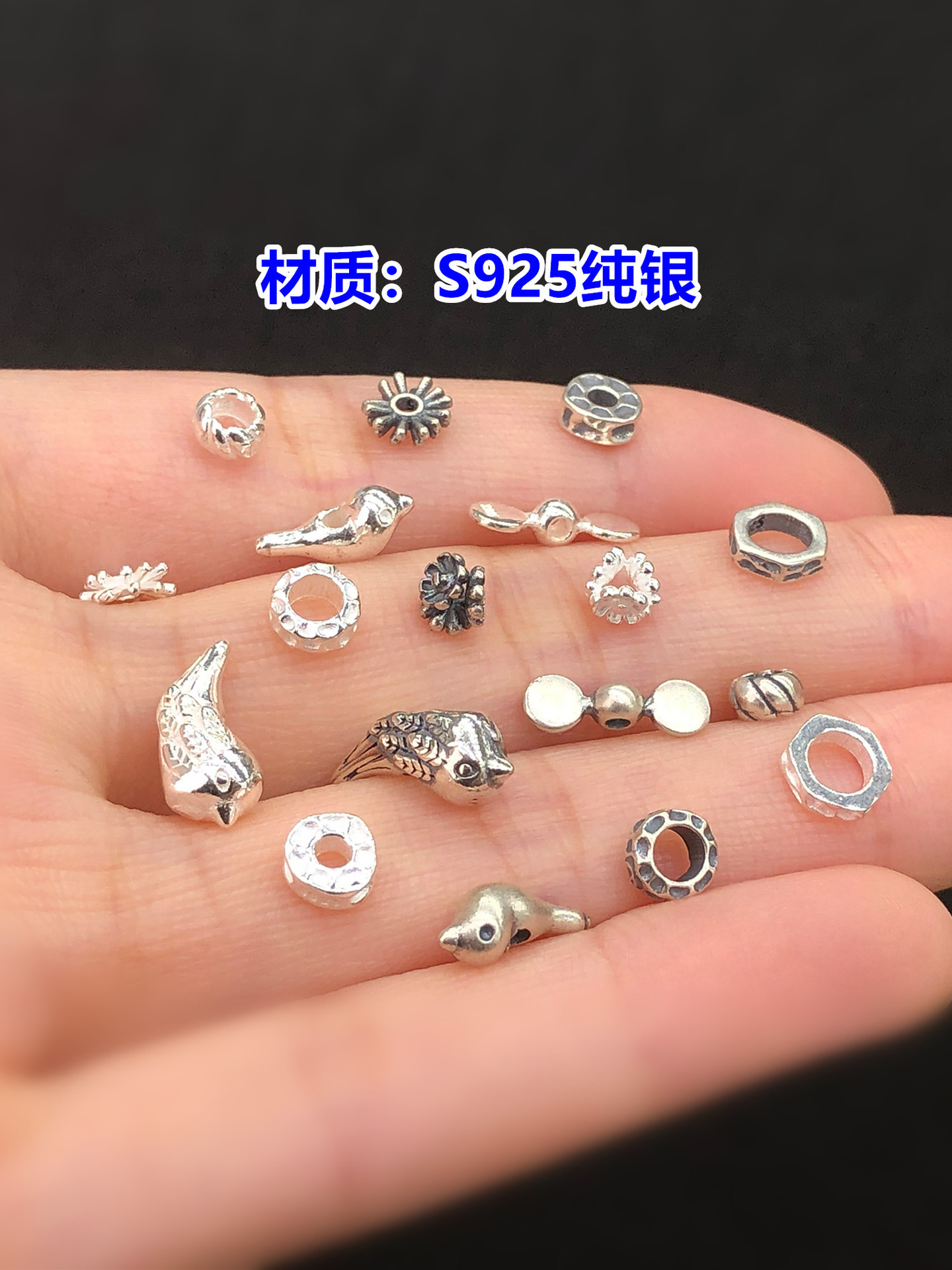 S925 Sterling Silver Finely Crafted Hammered Magpie Spacer Beads and Crystal Beads for Handmade DIY Bracelet and Necklace Accessories