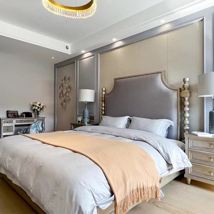 9w美式轻奢实木双人床香槟金复古婚床1.