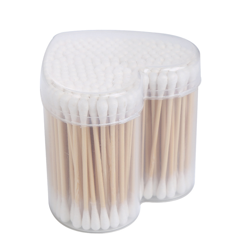 Double-Headed Wooden Stick Cotton Swab Love Box 160 PCs Disposable Double Ended Cotton Wwabs Ears Makeup Makeup Removal Cotton Rod