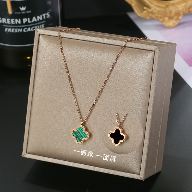 Women's Korean-Style Simple Titanium Steel Necklace 18K Rose Gold Clover Shell Pendant Ins Popular Online Popular Clavicle Chain