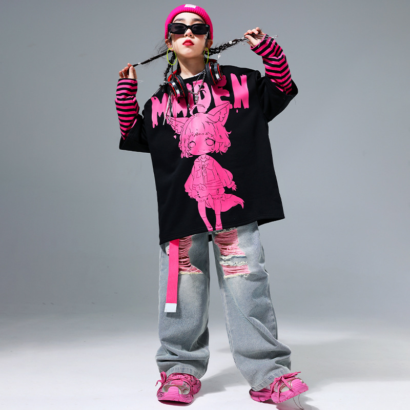 街舞儿童装潮服女童爵士舞炸街服装男童嘻哈套装hiphop走秀演出服