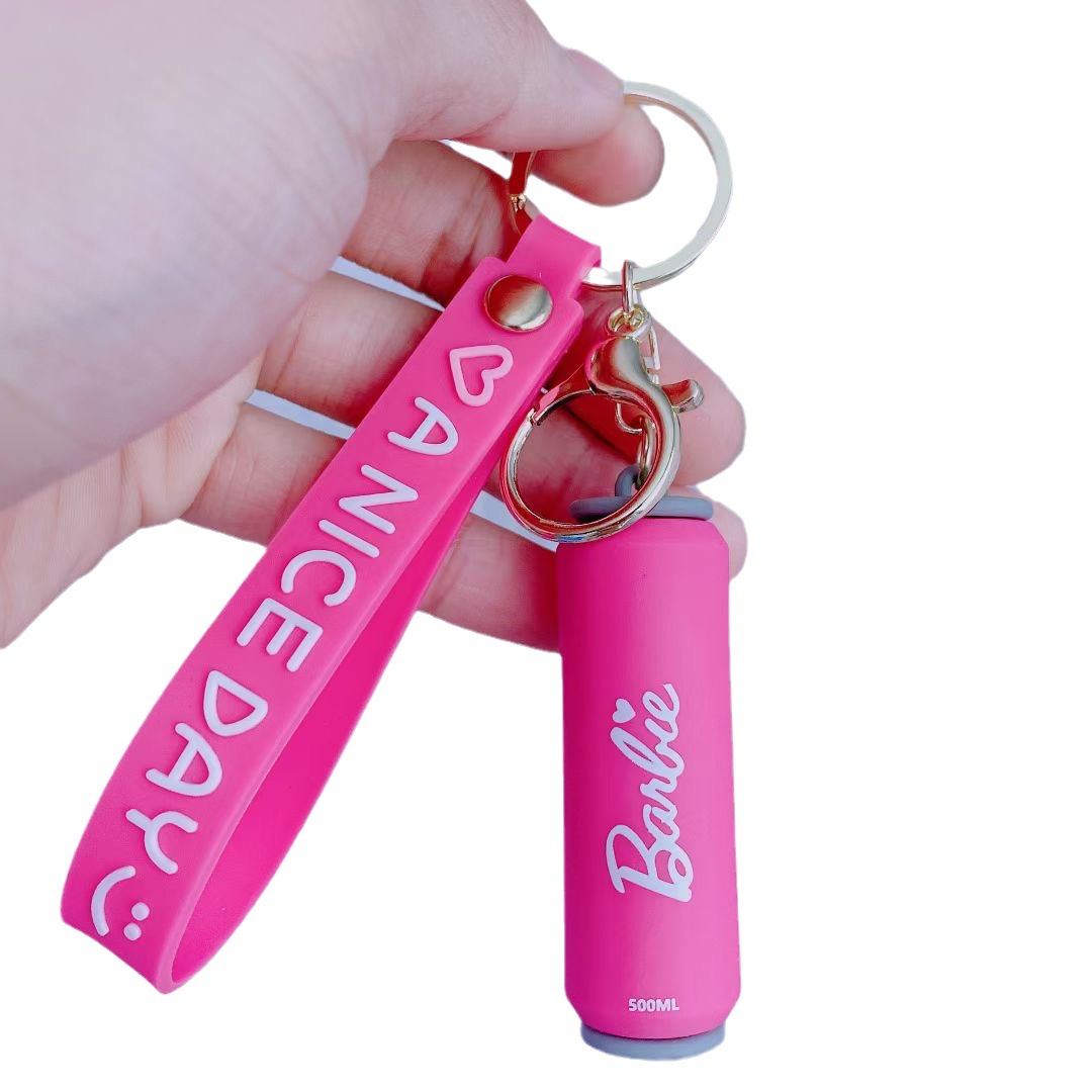 Cross-Border Hot Pink Barbie Keychain Couple Cute Barbie Pendant Creative Cans Key Chain Wholesale