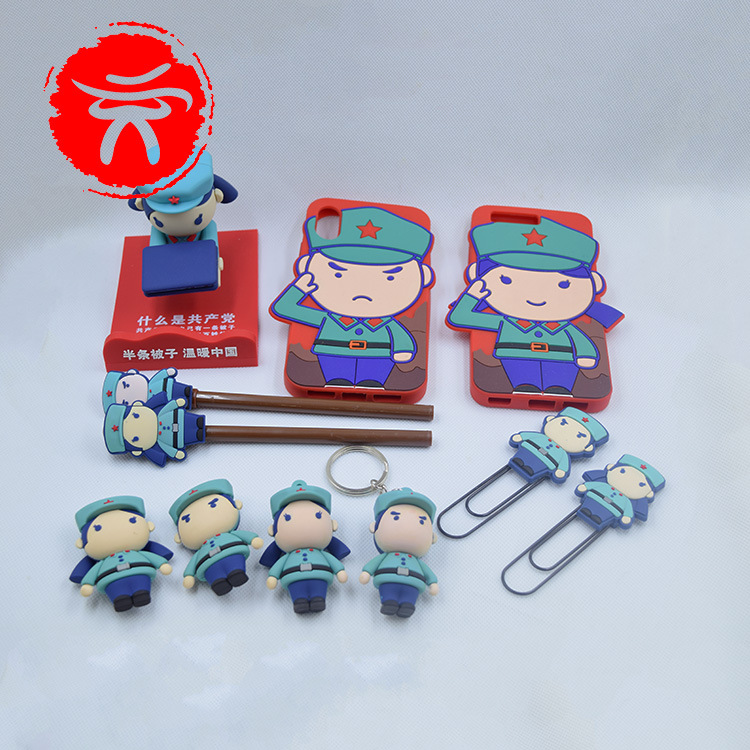 卡通红军中性pvc笔创意pvc软胶笔套旅游景点纪念文创笔礼品定制