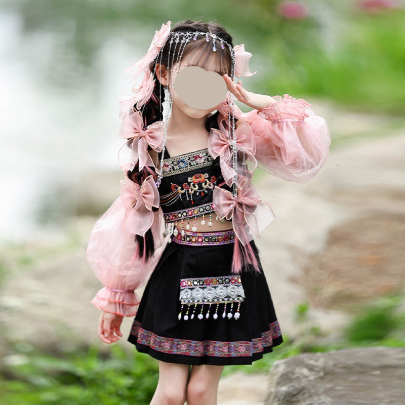 哈尼族服装新款哈尼女童民族套装儿童宝宝度假演出服一件批发热