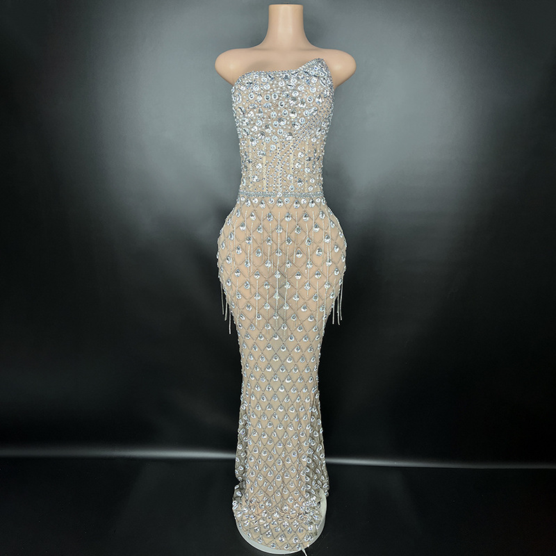 跨境欧美时尚气质长裙t台走秀晚会主持礼服奢华晚礼服一件代发