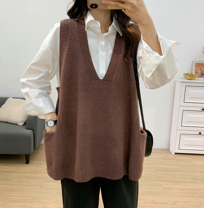 日本秋冬针织无袖马甲背心外套韩版保暖宽松v领毛衣女英伦风潮流
