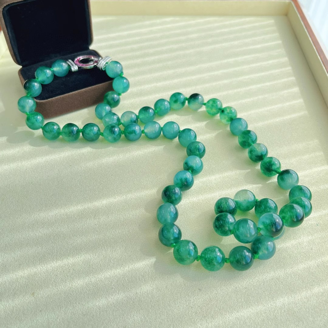 12mm Large Particle Quartz Rock Jade Water Plants Agate Color Necklace Autumn/Winter Sweater Chain Short Chain Knot High Fixed