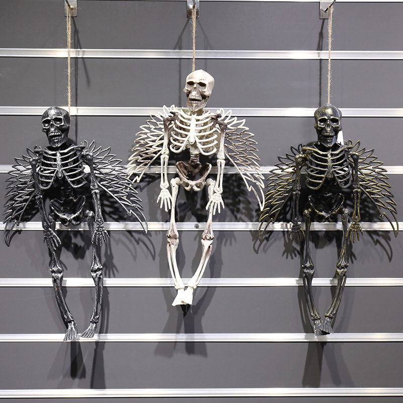 跨境新款万圣节小骨架翅膀骷髅架万圣节装扮道具仿真人体骷髅架