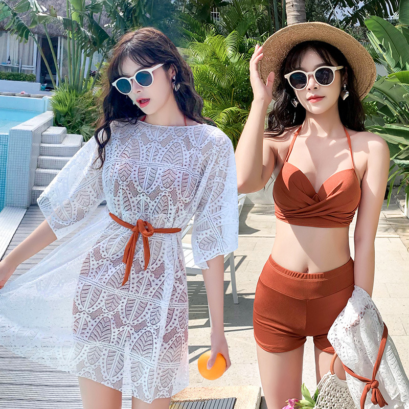 Popular Swimwear Women's Slim Looking Belly Covering Sexy Swimsuit Lace Blouse Conservative Three-Piece Suit Hot Spring Bathing Suit Wholesale