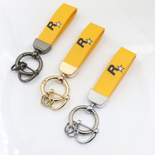 创意R星皮革潮牌汽车钥匙扣时尚金属钥匙圈挂扣可印logo图钥匙链