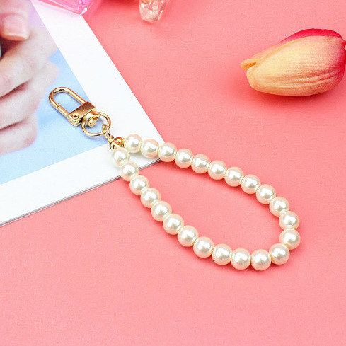 Keychain Door Latch Phone Case Accessories Imitation Pearl Short Chain plus Hoop Pendant DIY Doll Pearl Lanyard