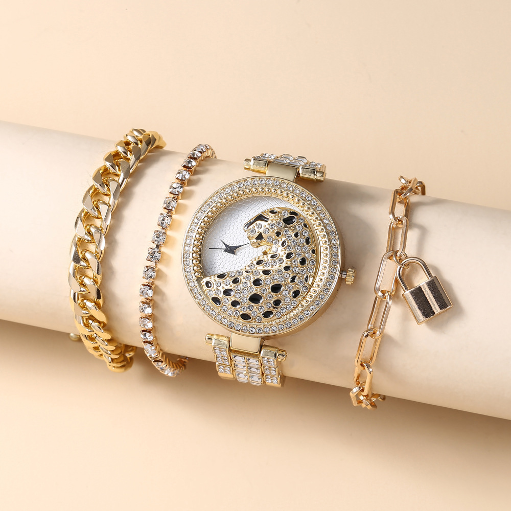 个性商务气质动物简约大表盘钢带石英手表 手链(4pcs/set)