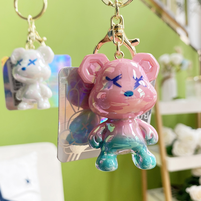 Creative Cartoon Resin Gradient Color Graffiti Bear Keychain Fashion Trend Key Chain Lovely Bag Hanging Ornaments Wholesale