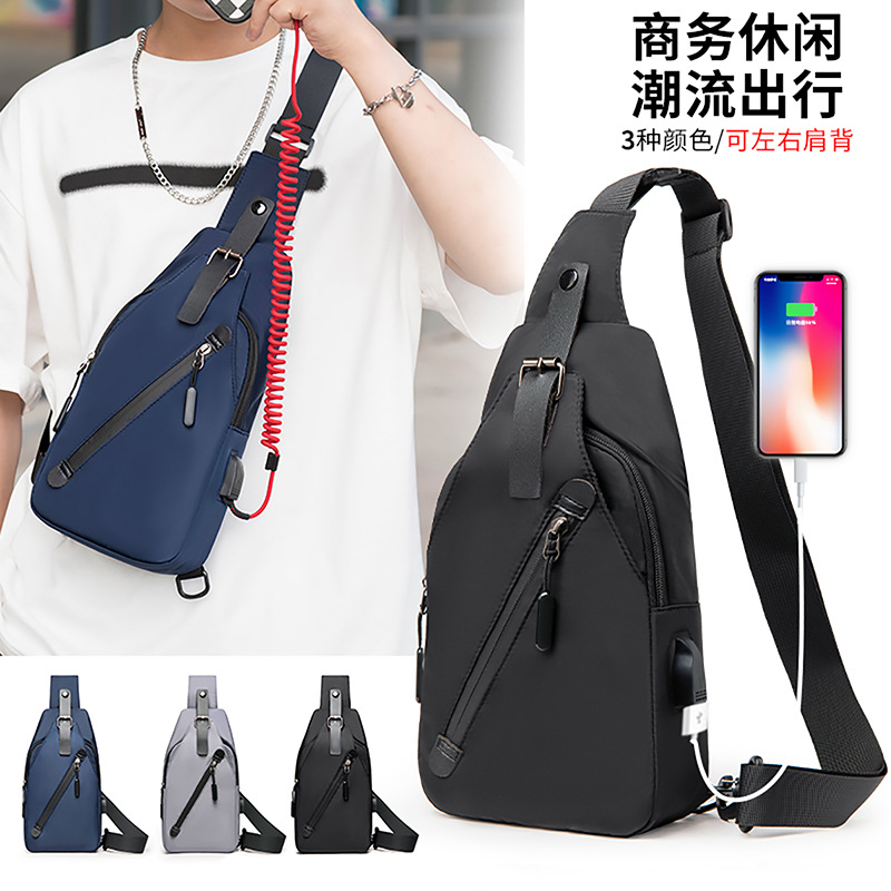 Cross-Border Chest Bag Men's 2022 New Shoulder Bag Simple Business USB Charging Backpack Outdoor Sports Messenger Bag