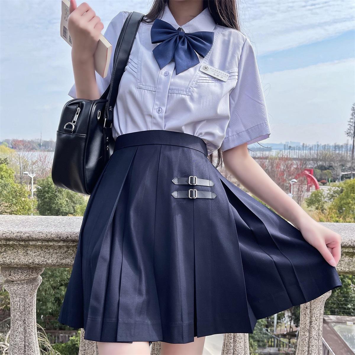 正统jk纯色箱褶10皮扣现货学生装日系半身裙中腰制服短裙基础款女