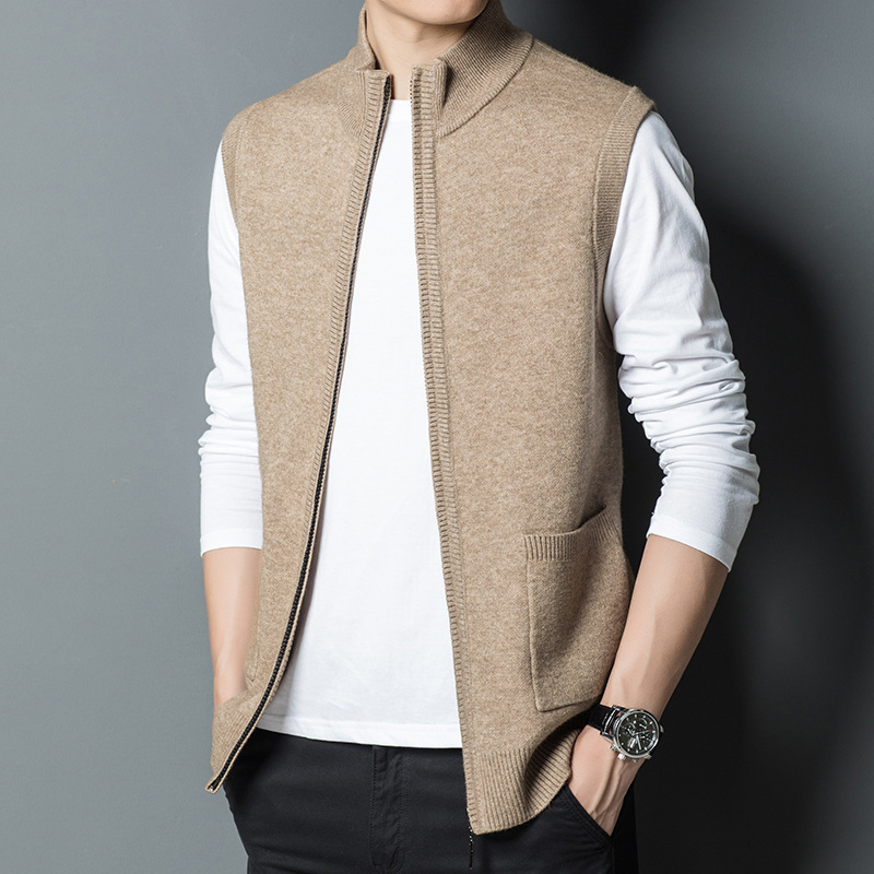 澳阁服饰针织马甲男马夹外套羊毛背心春秋薄休闲坎肩无袖毛衣一件
