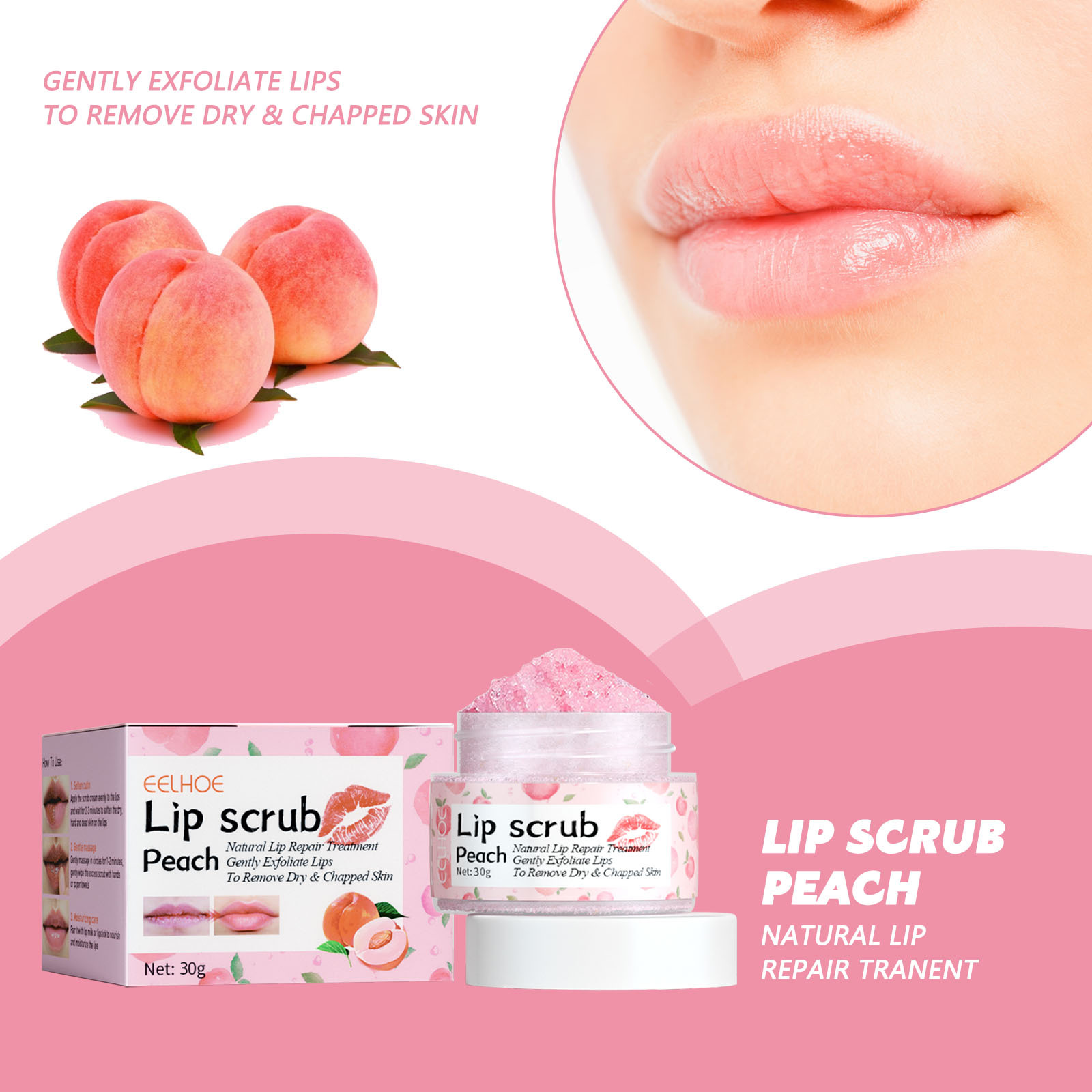Eelhoe Peach Lip Scrub Cream Fade Lip Lines Hydrating Exfoliating Skin Glow Moistening Lip Tender Lip Scrub Cream
