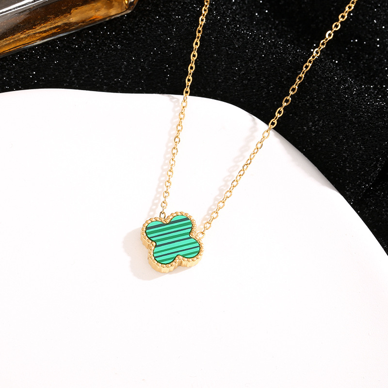 Double-Sided Clover Necklace Internet Celebrity Xiaohongshu Lucky Four-Leaf Clover 18K Gold Necklace Mother Shell Cross-Border Sold Jewelry Wholesale