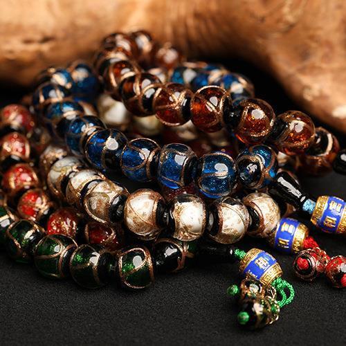 Yonghe Palace Fragrant Gray Glass Bead Bracelet Buddha Beads Rosary Bracelet Golden Brown Blue Green Red Men and Women in Stock