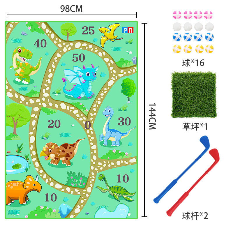 迷你高尔夫杆魔术贴粘球游戏毯打击垫子套装室内户外休闲运动玩具