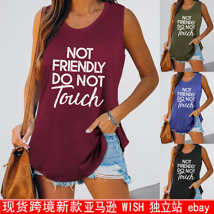 现货新款世纪服饰not friendly do not touch女装印花圆领背心