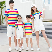 夏季亲子装全家装2022短袖游玩户外家装韩版大码装儿童套装亚马逊
