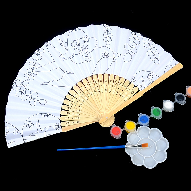 迷你7寸白纸扇子空白折扇彩色儿童绘画扇diy手工涂色折叠纸扇批发