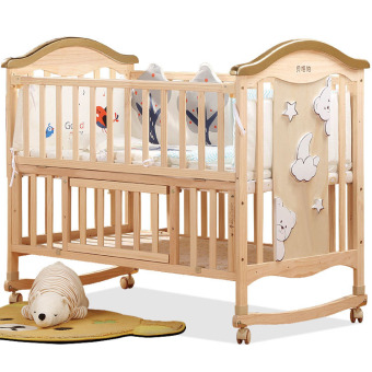 批发无漆实木婴儿床多功能宝宝摇篮床欧式带滚轮书桌定制一件代发
