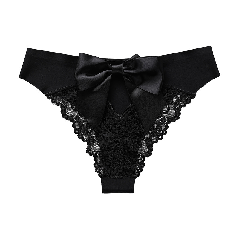 European and American Sexy Christmas Style Bowknot Underwear Women's Large Size Sexy Lace Stitching Ice Silk Seamless Women's Briefs