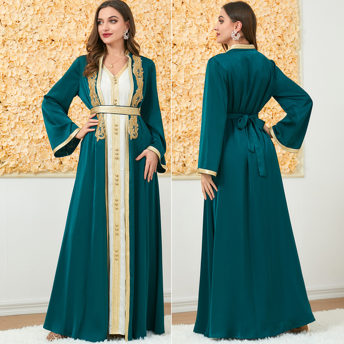 3189muslim Dress New Autumn and Winter Women's Clothing Wear Foreign Trade Two-Piece Long Dress Cross-Border Long Sleeve Dress