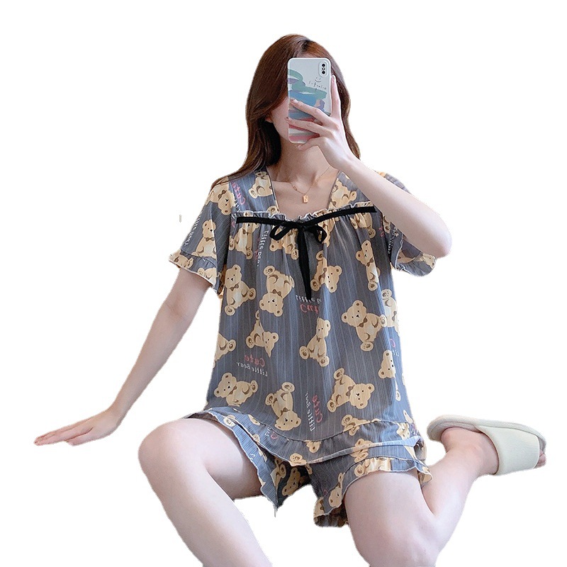 Cross-Border Foreign Trade Summer New Sweet Cute Loose Cartoon Shorts Short Sleeve Women's Pajamas Can Be Outerwear Homewear