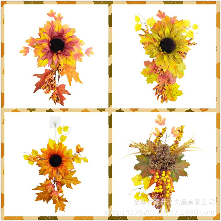 Cross-Border E-Commerce Manufacturers Supply Thanksgiving Harvest Festival Halloween Autumn Maple Leaf SUNFLOWER Wall Hanging Ornaments Pendant