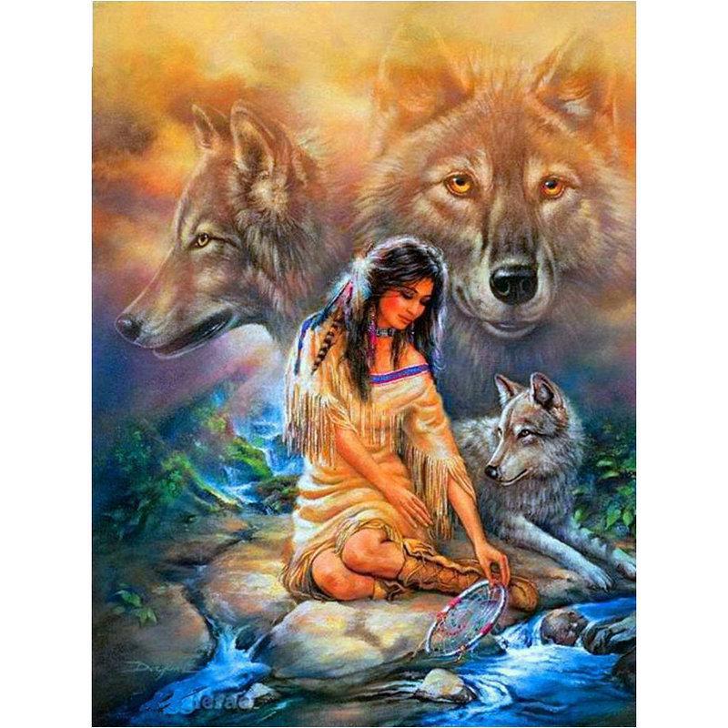 厂家批发新款满钻钻石画 月景狼 简约卧室客厅2019点贴钻十字绣-报价