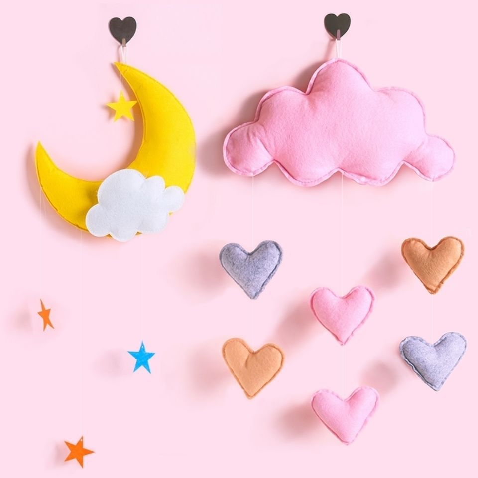 99成交8件ins少女心云朵星星爱心挂饰 云朵毛毡立体手工挂件 装饰墙饰