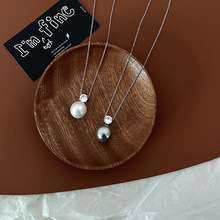 韩小众设计单颗珍珠镶锆石项链女时尚简约轻奢气质高级感不锈钢链