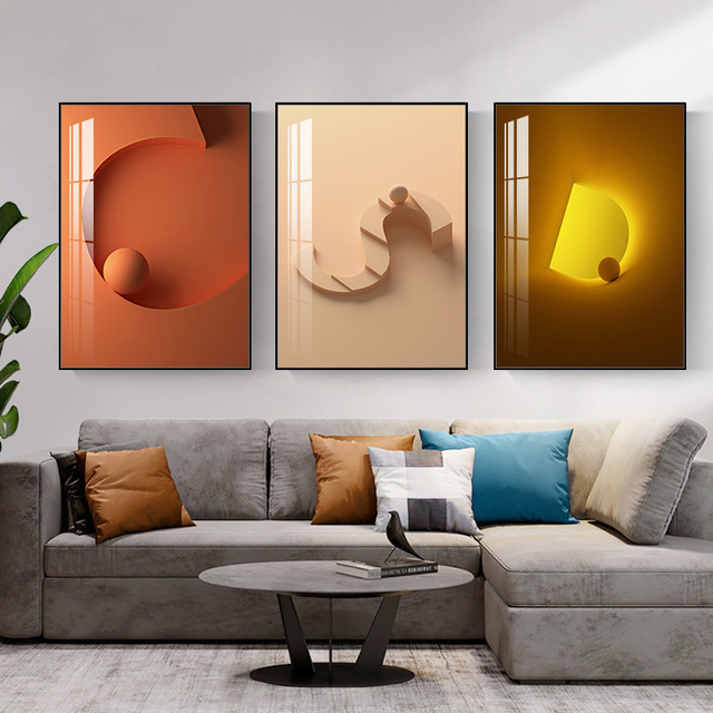 现代北欧客厅装饰画餐厅玄关简约抽象壁画沙发背景墙挂画三联画
