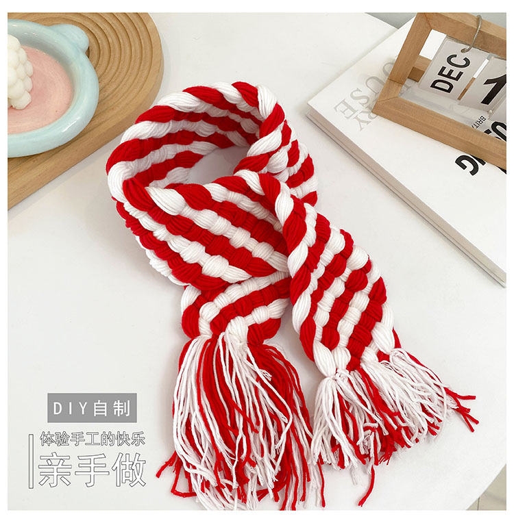 Women's Korean-Style Plush Scarf Striped Scarf 2022 New Autumn and Winter Shawl Homemade Materials Handmade Warm Scarf