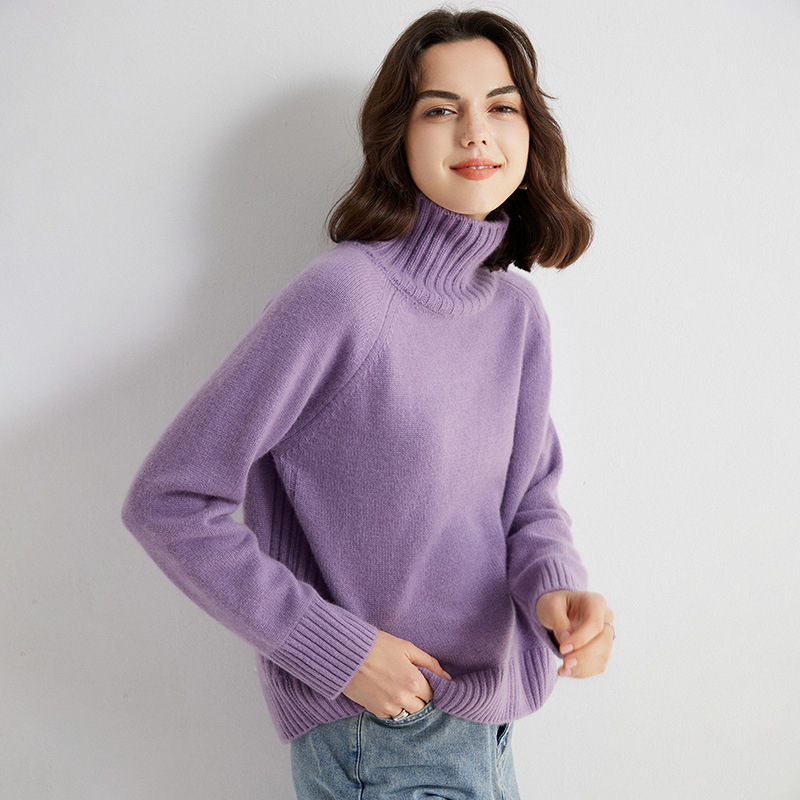 康赛妮a级~重磅高领羊绒衫女加厚净羊绒毛衣宽松慵懒冬-阿里巴巴