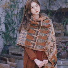 秋冬加厚保暖围巾女冬季高级感民族风西藏旅游斗篷披肩两用大披风